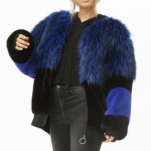 Faux Fur blue and black winter jacket